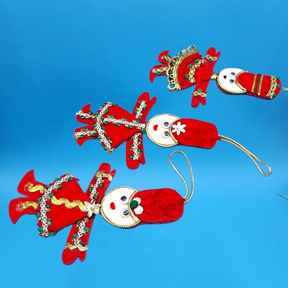 Vintage Red Felt Toy Soldier Ornaments w/ Googly Eyes & Gold Trim 1960s v5 - Picture 9 of 11